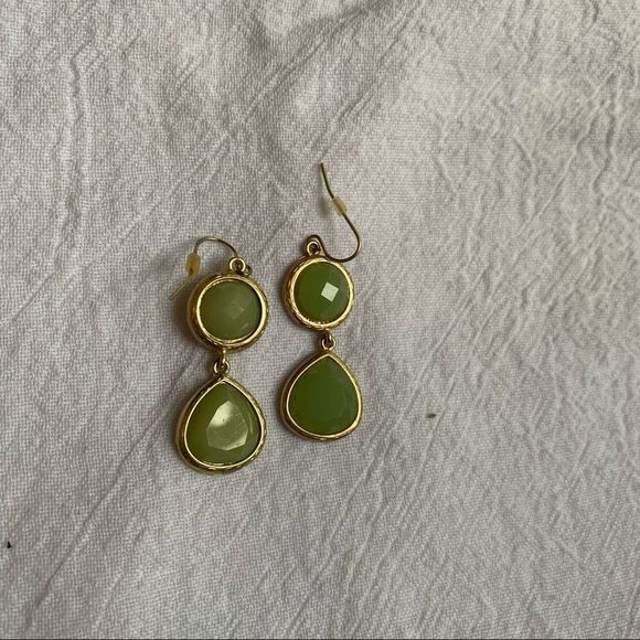 Green and Gold Teardrop Earrings - Picture 2 of 3
